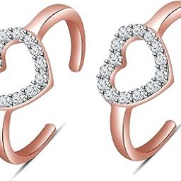 atjewels 18K Solid Rose Gold Over 925 Sterling Silver Round White CZ Heart Shape Toe Ring Available In Pair For Women's-image-31