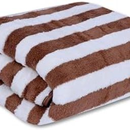 MJN Microfiber Bath Towels Strip | (70x140) Extra Soft Plush & Quick Dry High Absorbency Large Size Towels for Bathing (Pack of 1) (Brown Line)-1
