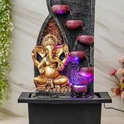CHRONIKLE Golden Brown Polyresin Tabletop Ganesha 6 Step Indoor Water Fountain for Home Decor with LED, Speed ​​Control Pump (Size: 37 x 28 x 58 CM | Weight: 3000Gram)-16