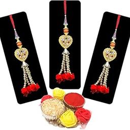 Handmade Lumba Rakhi for Bhabhi Set of 3 - Designer Chopra with Roli Chawal - Exclusive Rakhi - Beads Rakhi-15