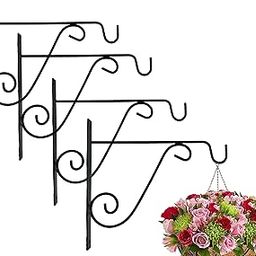 12 Inch Designer Wall Bracket for Hanging Baskets and Bird Feeders & Wind Chimes, Decorative Straight Plant Hanger. Multiuse Hanger (Color : Black, Set of 4 Pcs)-image-99