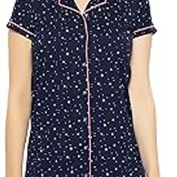 Women's Cotton Night Dress Star & Dot Printed Knee Length Night Gown 5122-image-13