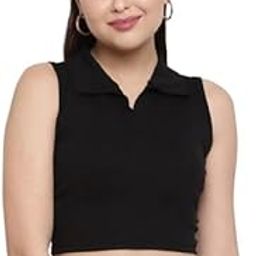 Women’s Sleeveless Rib Knitted Cotton Tank Tops V - Neck & Collared Neck Crop Tops - Available Sizes - XS, S, M, L, XL,2XL-image-21