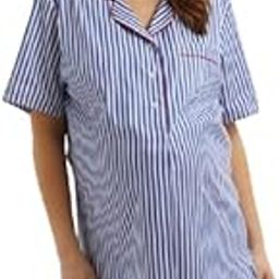Women Cotton Striped Nightshirt | Short Sleeve | Button-Down Sleep Dress | Pregnancy Loungewear | Relaxed Fit | Maternity Nightshirt-image-57