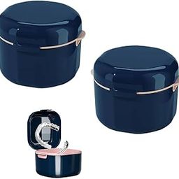 HASTHIP® 2PCS Denture Bath Case, Retainer Holder with Strainer Basket, False Teeth Storage Cup Mouth Guard Storage Soak Container for Travel Cleaning, Blue-13