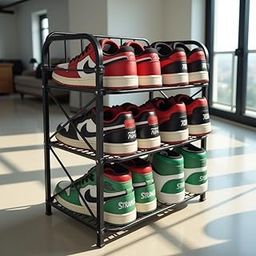 CampEss 3-Tier Metal Shoe Rack Organiser, Black, Storage Stand for Sneakers and Footwear-image-14