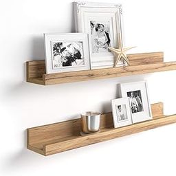 GLITZ® Floating Solid Wood Wall Shelf Set of 2 | Wall Mounted Storage Shelves | Picture Ledge & Photo Frame Holder | Home Office Bedroom Decor | Natural Wood Color-picture-32