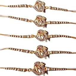 Runeels Mart - Om Ganesha ElegantStone Pearl Glitter Rakhis Designer Rakhis for Bro/bhaiya Rakhi with Roli Chawal (Pack of 5)-image-53