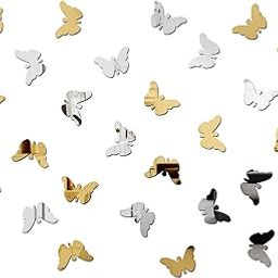 Wall1ders 30 Butterflies Mirror Stickers for Wall, Acrylic Mirror Wall Decor Sticker, Wall Mirror Stickers, Acrylic Stickers, Wall Stickers for Hall Room, Bed Room, Kitchen. (GOLDSILV)-image-46