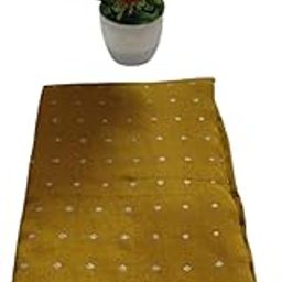 Vichitra Silk Saree, Mustard Yellow with Silver Polka Dots Pattern, Traditional Indian Wear-image-10