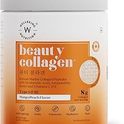 Wellbeing Nutrition Korean Beauty Marine Collagen Skin Radiance Peptides 8g | Biotin, Vitamin C, E, Hyaluronic, Astaxanthin | Clinically Proven Healthy Skin, Hair & Nails | Mango Peach powder, 250gms-31