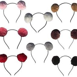 Girls Fluffy Fur Ball Headband Pom Pom Ball Hair Band | Multicolour Fabric Animal Soft Hairband Headwear | Cute Style Flurry Head Hoop Hair Accessories for Kids Girls Boys Costume (Set of 8)-image-20