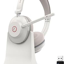 Bluetooth Headset, Wireless Headset with Dual Noise Canceling Microphone for Work &USB Dongle, QCC 5.2 Bluetooth Headphones with Mic Mute/Charge Dock for Computer Cell Phone Office Call Meetings Teams-24