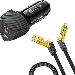 52.5W Fast Car Charger (33W Type-C PD + 22.5W USB) with 65W 4 in 1 Braided 1.5m Charging Cable | Multiport Type-C | Lightning & USB-A | Compatible for All Mobile Phones and Tablets-8