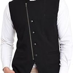 Black Color Side Button and Zipper Cotton Waistcoat for Men-image-29