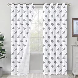 Star Pattern Blackout Curtains, Grommet Top Door Panels with Star Design,Grey and White, 2 Panels, 7 Feet (N)-image-60