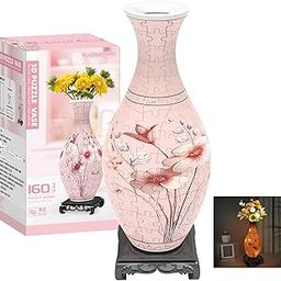 YunSheCSBS 3D Puzzle Vase for Adults to Flower Arrangement and Home Decoration, 160 Pieces Puzzle DIY Unique Flower Vase House Warming Gift (Pink)-image-18