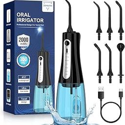 350ML Cordless Water Flosser, Water Dental Flosser Picks for Teeth Cleaning and Flossing with 6 Jet Tips & 5 Pressure Modes, 2000 mAh Rechargeable Powerful Oral Irrigator for Home Travel Use (Black)-40