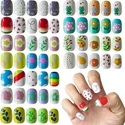 24 pcs False Nails with Glue Stickers, Coffin Full Cover Acrylic Nails Press on Nails with Nail Adhesive Tab for Women Girls Nails Art-43