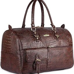 Unisex Crocodile Leatherette 34 LTR Soft Sided Travel Duffle Bag (Dark Brown)-image-26