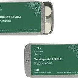 Shunyam Toothpaste Tablets Travel Pack | Sustainable Packaging | SLS,Paraben Free | Fluoride Free | Anti-Plaque, Travel Friendly, Teeth Whitening (Peppermint, 30 Tablets)(Pack of 2)-125