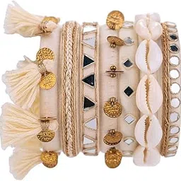taasha craft Shell bangle set with tassels, coins & mirror work Boho-festive charm, perfect for Navratri Garba & Dandiya nights Women & girls-picture-24