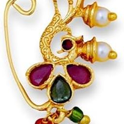 Maharashtrian Nath Pressing Clip On Studded Gold Plated Nathiya Non Pierced Nose Stud for Women and Girls-image-51