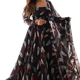 Digital Floral Printed Georgette Anarkali Gown for Women, Round Neck Long Sleeve, Perfect for Festival, Party and Wedding, Purple-picture-8