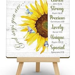 Beshoul Christian Gifts for Women Men, Inspirational Religious Gift, Sunflower Butterfly Wooden Plaque with Easel for Home Office Desk Decor - C04-image-64