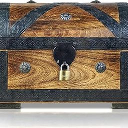 Brynnberg Wooden Treasure Chest with Lock and Key - Pirate Storage Box - Handmade Decorative Vintage Chest Boxes for Keepsakes, Gifts and Collectibles - 9.5''x6.3''x5.3''-image-82
