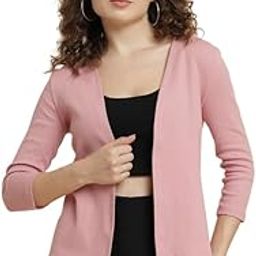 Women Cotton Graphical Lace Cover Up Shrug Cardigan Pink-picture-44