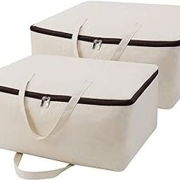 Closet Organizer and Storage Foldable Clothing Storage Bag for Clothes, Blanket, Comforter Canvas Material. (PACK OF 2), White And Black-image-112