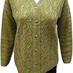 Women's Wool V-Neck Cardigan (PUREWOOLRAINBOWSEMICOTTYL_Mehndi Green_L)-image-9