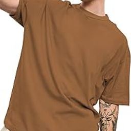Oversized Solid Round Neck Tshirts for Men Golden Brown 3XL (T-LA-1-5)-image-80