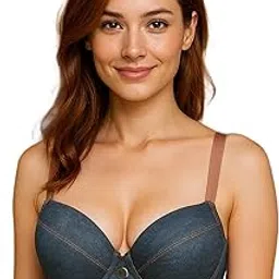 eleg & stilance Women’s Padded Denim Look Push-Up Bra – Stylish Seam Detailing | Underwired Support | Casual Chic Innerwear-picture-34
