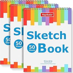 Hapikalor 9" x 12" Sketch Book, 50 Sheets, 3-Pack Spiral Bound Art Sketchbook, (68lb/100gsm) Acid Free Artist Drawing Book Paper, Diary Supplies Set, Ideal Gifts for 8 9 10 11 12 13 14 Year Old Girl-image-8