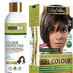 INDUS VALLEY Colour Protective Shampoo 200 ml Without Sles, No Parabens, Ph 5.5 with Natural Damage Free Gel Colour Medium Brown 4.00 Gel Hair Colour (20 g, 200 +200ml = 400 ml)-picture-45