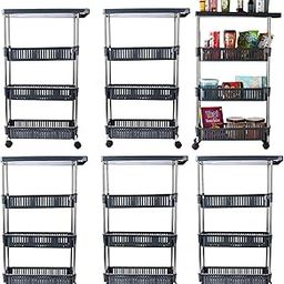 Pack of 6 Storage Rack with Wheels | Slim 4-Layer Storage Organizer Rack | Cutlery Kitchen Rack | Multipurpose Storage Rack for Home-Office-Hospital | Kitchen Spice Rack | Grey-8