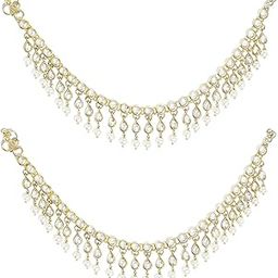 Gold Plated Kundan & Pearls Studded Anklets-11