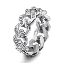 Punk Rock Hip Hop Cuban Band link Chain Ring Cubic Zirconia for men & women-image-63
