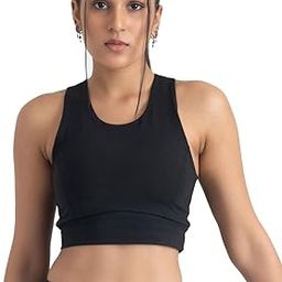 2 in 1 Sports Bra Crop Top for Women| Round Neck Racerback Sports Bra| Medium Coverage| Lightly Padded Slip On Bra| Stretchable Sports Bra for Gym Workout| Sweat Wicking Fabric-picture-6