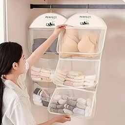 Prostuff.in® 3 Layer Panda Pattern Closet Organizer Reinforced Breathable Hanging Design Bag With Hooks For Underwear, Bra, Socks, Undergarments Perfect For Bedrooms, Bathrooms & Kitchens 1 Pcs-26