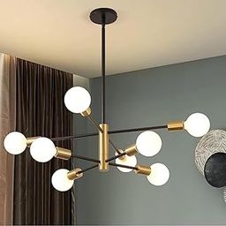 Home Decoration Ceiling Chandelier Lighting 8 Blub-Light Sputnik Chandelier Antique Black Gold Mids Century Modern Ceiling Light for Kitchen Dining Room Bedroom Hallway Anyway.-image-84