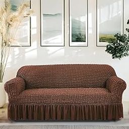 Amazon Brand - Solimo Bubble Sofa Cover with Skirt Polyester and Spandax Fabric Three Seater -Brown-image-96