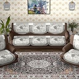 Sun Rise Silk Lily Print Sofa Cover Set | Premium Floral Sofa Protector for 5-Seater | Elegant & Durable Sofa Slipcover (Set of 6 Pieces) (Grey)-image-89