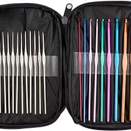 Cutebox 22pcs Mixed Aluminum Handle Crochet Hooks, Ergonomic Knitting Knit Needles, Weave Yarn Set, 0.6~6.5mm-12