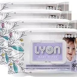 Lyon baby wet wipes with lid enriched with aloe vera and vit e (80 wipes per pack) Pack of 4-1