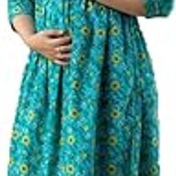 Maternity Gown for Women | Comfortable Printed Cotton Feeding Kurti with 2 Side Zipper and Side Dori | Pre & Post Pregnancy Wear | 3/4 Sleeve, Round Neck-image-121