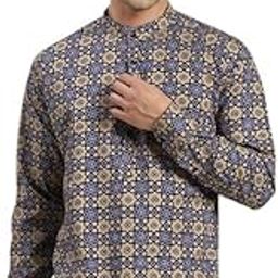 Kalamkari Floral Printed Pure Cotton Slim Fit Blue & Beige Straight Kurta-image-2