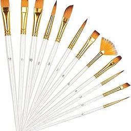 Twizzle Painting Brushes Set of 12 Round, Flat Mix Synthetic Hairs Assorted Paint Brush for Acrylic/Watercolor/Oil Brushes Set for Painting(Wood)-35